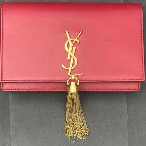 Yves Saint Laurent Red Gold Clutch with Iconic Logo